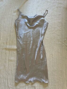 bebe Silver Satin Slip Dress